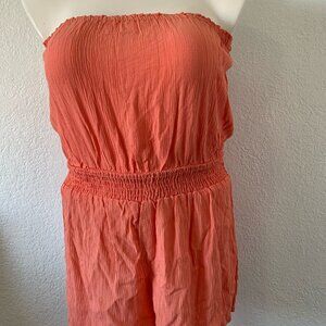 Forever 21 Coral Bandeau Romper Strapless Neckline